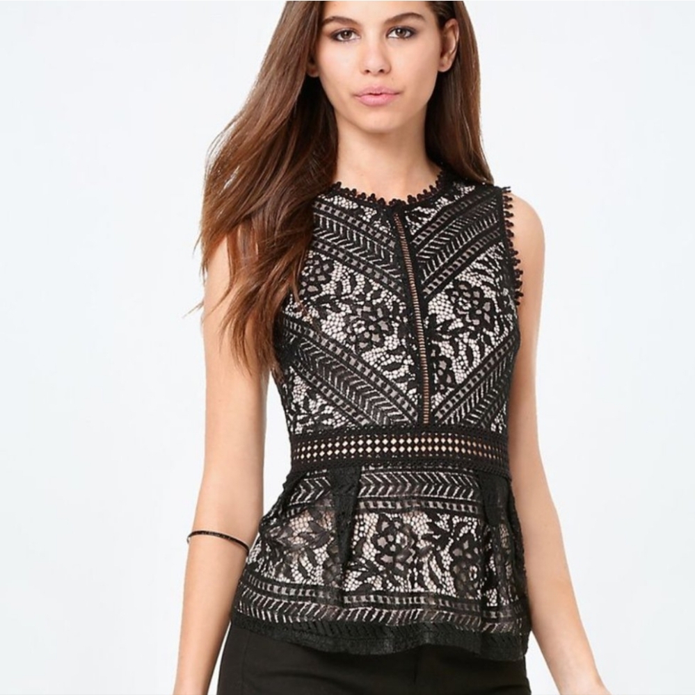 Bebe Black Peplum Embellished Blouse